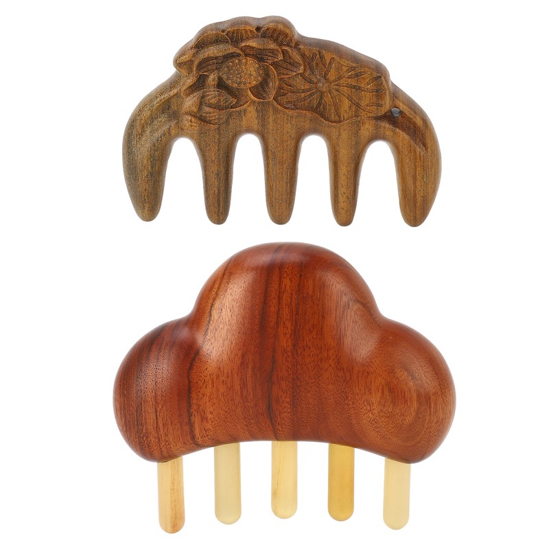 2Pcs Meridians Comb 5 Tooth Portable Sandalwood Rosewood for Head