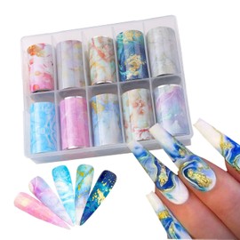 JERCLITY 10 Rolls Marbling Nail Foil Transfer Sticker Kit Nail Foil Sheets Foil Nail Art Decals Marbled Nail Foil Transfer Stickers Foil Nail Wraps for Foil Nail Art(Style-2)