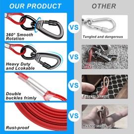 Dog Tie Out Cable with 360° Swivel Lockable Hook and PVC Coating, 10ft 15ft 20ft 25ft 40ft 60ft 120ft Reflective Dog Lead Line, Galvanized Steel Wire Rope for Small Medium Pet Up to 60, 120, 250 lbs