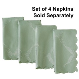 Newbridge Square Fabric Napkin, Set of 4 Napkins, Holiday Ribbons and Bows Damask, Wrinkle and Stain Resistant Square Napkins for Thanksgiving and Christmas Party, Sage Green
