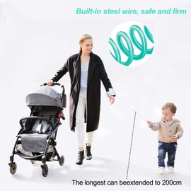 Relota Anti-lost wrist belt lead, 2 m, 360° rotation, elastic wire rope, children's safety lead, children's safety wrist strap for travel, outdoor, walking (green)