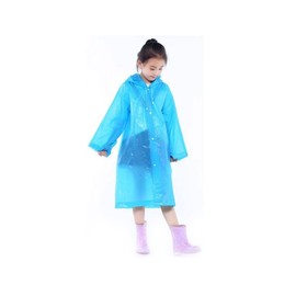 RuiMi Children's Raincoat, Non-Disposable, EVA Material, Backpack Compatible, Height 39.4 - 55.1 inches (100 - 140 cm), Wide Cuff Design, For School, Waterproof, Windproof, Reusable Rain Poncho (Blue)