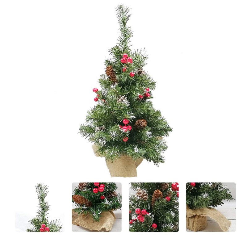 Tomaibaby 1Pc Pine Tree with Wood Base Mini Christmas Tree