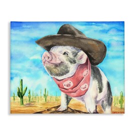 Stupell Industries Funny Wild West Fashion Baby Pig Blue Watercolor Painting Canvas Wall Art, 36 x 48, Multi-Color