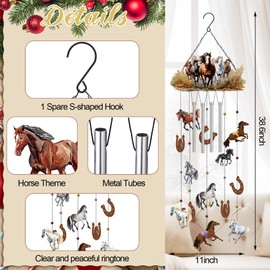 Chunful Christmas Horse Wind Chimes for Outside Aluminum Tubes Hanging Bells Memorial Windchimes with Shook Metal Horse Wind Chimes for Christmas Yard Decor Supplies for Home Lawn Porch Patio Garden