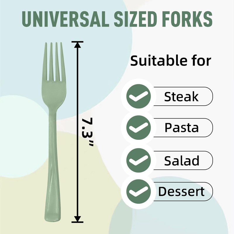 50 PCS Sage Green Plastic Forks, Sage Green Silverware Set
