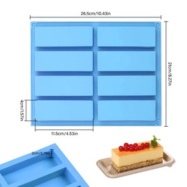 Sinirttou 2 Pack Chocolate Bar Mold Rectangular Silicone, 8 Cavities Rectangle Energy Bar Molds, Granola Bar Pan for Baking Protein bars, Ganache, Brownie, Cheesecake, Cornbread, Pudding(Blue)