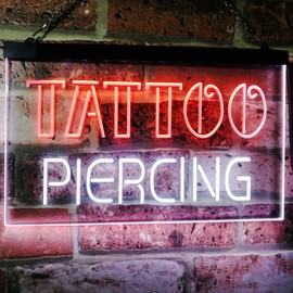Tattoo Piercing Art Inked Shop Display Dual Color LED Neon Sign White & Orange 12" x 8.5" st6s32-i2482-wo