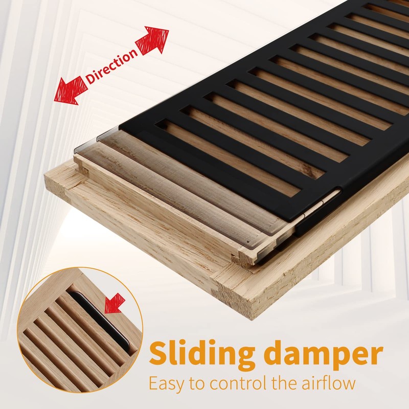 Oak Floor Register for 4x14 Inch Duct Holes - Flush