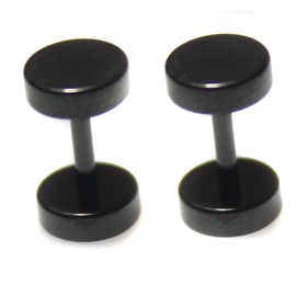6mm Pair BLACK Faker Stretcher Cheater round Stainless Steel Mens Upper Ear Earrings Studs Plug