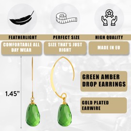 Pull-Through Amber Earrings for Women, Amber Jewelry, Gold 14k Filled Brass, Genuine Gemstone Dangling Hoop Earrings for Sensitive Ears