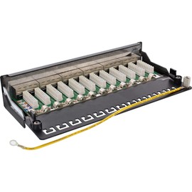 InLine Flat 76809 A Patch Panel Cat. 6 A, 12 Way, Mounting on DIN Rail (TS35) RAL9005 Black