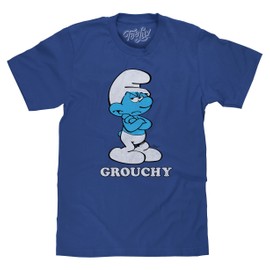 Tee Luv Men's Faded Grouchy Smurf Shirt - Retro The Smurfs 80s Cartoon T-Shirt, Royal Blue, S