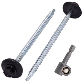 SKIR'CO (Pack of 10) Painted Roofing Screws 4.8 x 100 mm, Hex Head Self Drilling Screws with EPDM Washers (Deep Black, RAL 9005)
