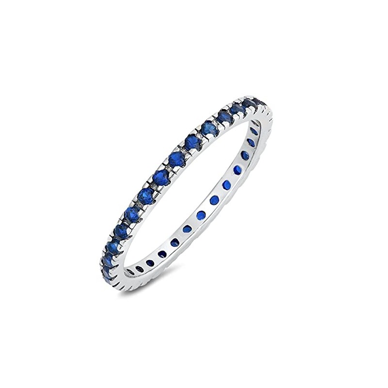 Sterling Silver Eternity Band Blue Simulated Sapphire 2mm Ring Stackable