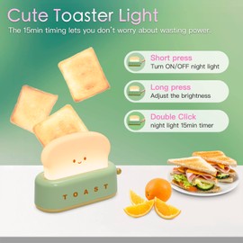 TOOGE TOOGE Desk Decor Cute Toast Lamp Small Desk Lamp Night Light for Kids Rechargeable with Smile Face Kawaii Decor for Bedroom, Table, Bedside, Desk Gifts for Kids and Adults