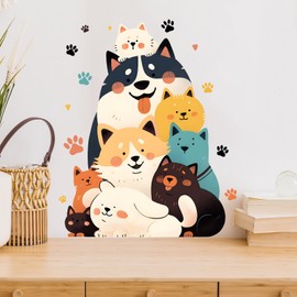 RoyoLam Cartoon Dog and Cat Wall Stickers Cute Nursery Animal Wall Decals for Kid Removable Peel and Stick Wall Art Home Decor Decoration for Classroom Preschool Living Room Bedroom Bathroom