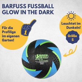Best Sporting Barefoot Football Glow in The Dark I Lightweight Ball Size 5 I Black/Blue Sports Ball I Luminous Kickball I Children's Play Ball Made of PVC I Beach Ball for Indoor and Outdoor Use