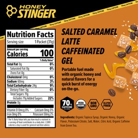 Honey Stinger Honey Stinger Organic Salted Caramel Energy Gel | Caffeinated & Gluten Free | for Exercise, Running and Performance | Sports Nutrition for Home & Gym, Pre and Mid Workout | 12 Pack, 13.2 Ounce