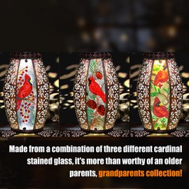 Cardinal Gift for Mom,Memorial Parents Grandparents Solar Lantern Bird Lamps for Home Decor,Christmas Decorative Hanging Ornaments 2 Pack