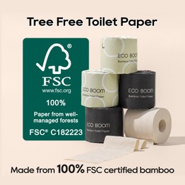 ECO BOOM Unbleached Bamboo Toilet Paper, 48 Mega Rolls, 100% Tree-Free 3-Ply, Plastic-Free Packaging, 360 Sheets | PFAS Free, BPA Free, Septic Safe & FSC Certified