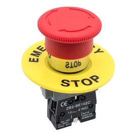 OELFFOW 1Pack Red Mushroom Head Emergency Stop Push Button Switch Press Self-Locking Clockwise Rotation Reset 1NC Switch with A Warning Ring Ith: 10A, Ui: 600V, Uimp: 6kV, AC15 240V-3A, CE
