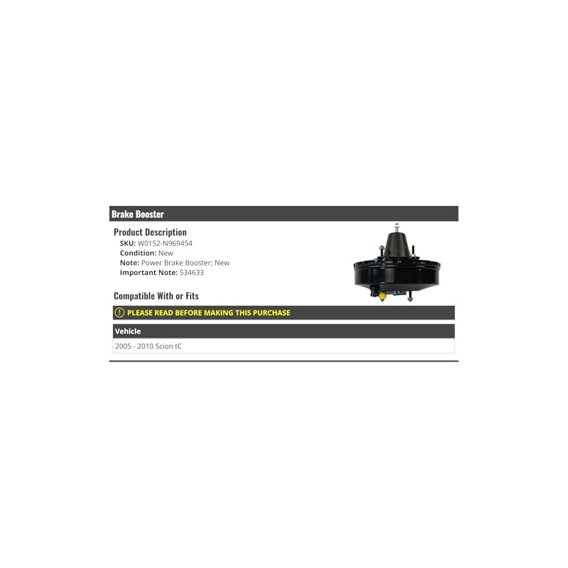 Marketplace Auto Parts Power Brake Booster - Compatible with 2005-2010
