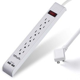 TiFFCOFiO Power Strip Surge Protector, 6 Outlets with 2 USB Ports, 15 Feet Extension Cord, 600 Joules, Wall Mountable for Home, Office and Dorm, 15A/1875W, ETL Listed