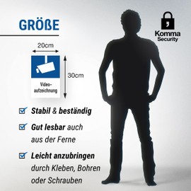 Komma Security Videoaufzeichnung Sign 20 x 30 cm - Achtung Vorsicht Videoüberwachung - Warning Sign Video Surveillance - Warning Sign Video Surveillance