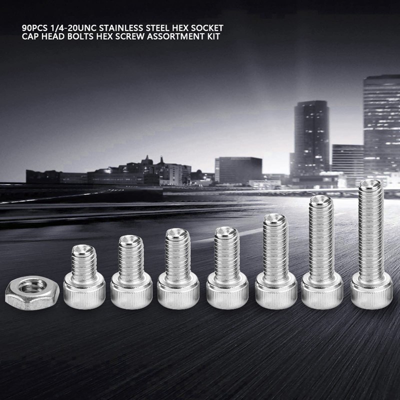 Tissting 90pcs 1/4-20UNC Hex Socket Cap Head Bolts, Stainless Steel