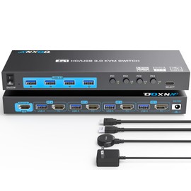 4K HDMI KVM Switch 4 Computers 1 Monitor, ANXQQ 4 Port KVM Switch EDID Function Share 4 USB 3.0 Ports for Use with Keyboard Mouse Printer, Included Wired Remote, Power Adapter, HDMI Cable, USB Cable