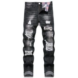 RXXKKK Men's Regular Fit Ripped Jean (28, 755 Black)