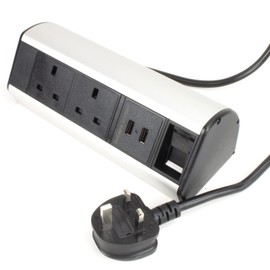 kenable Desktop Bench Table Mountable PDU 2 x UK Sockets & 2 x USB and RJ45 Port [2xUK/2xUSB/RJ45]