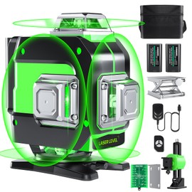 FELLAT Laser Level, 4x360° Self Leveling Green Cross Line Laser for Construction and Picture Hanging with Rechargeable battery, Remote Controller, Magnetic Rotating Stand