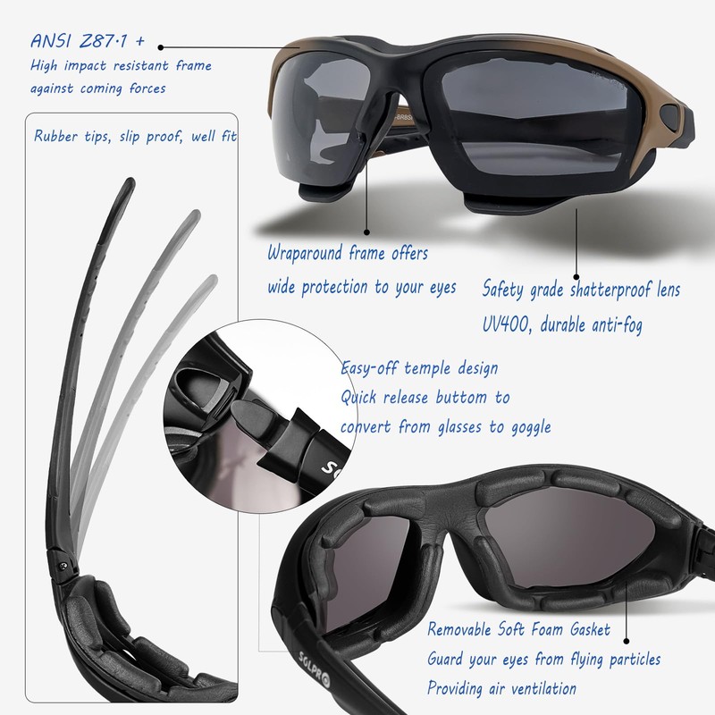 SOL PRO Powersport Sunglasses, Motorcycle Riding Safety Goggles, UV400 Anti-Fog,