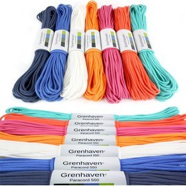 Grenhaven Tear-Proof Paracord 550 for Outdoor DIY Manual Braiding, Camping, Gardening, Universal Survival Rope with 7 Cords 100ft long, 250lbs Capacity, 4mm diameter, NOT SUITABLE FOR CLIMBING, blue