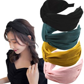 Samcos Women's Headband 4 Color Set, Cute, Hair Accessories, Anti-Slip, Wide, Hair Turban, Casual, Headband, For Bathing, Yoga, Facial Wash