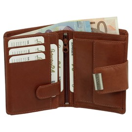 Luxury Leather Ladies Purse Wallet XXL Wallet with Press Stud Closure 10 cm Different Colours, brown