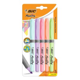 Marcatextos Resaltador Bic Marking Pastel Punta Cincel 5 Pzs