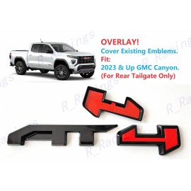 GMC 1PC Gloss Black Red Rear Tailgate AT4 OVERLAY Emblems Badge 2023-2024 Canyon AT4