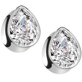 Pierced Owl 316L Stainless Steel CZ Crystal Tear Drop Shaped Double Flared Plugs, Sold As Pair (12mm (1/2"))