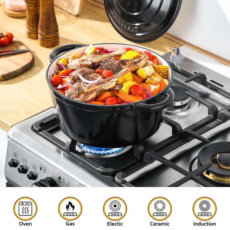 Velaze 7.5 QT Dutch Oven Pot with Lid, Enameled Cast