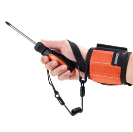 Magnetic Wristband for Tools With Coiled Lanyard, Lightweight Nylon Support Wrist With Strong Magnets, Magnetic Screw Holder for Holding Screws, Nails, Gifts for Men, Dad, Him, Orange