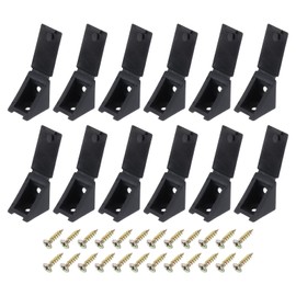 sourcing map 12 Pcs 90 Degree Plastic Corner Braces, 20x17x20mm Shelf Right Angle Brackets with Screws for Cabinets Cupboards, Black