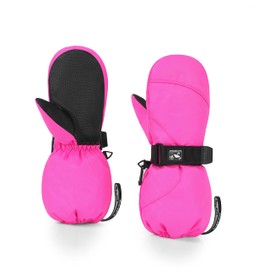 HIGHCAMP Kids Winter Gloves Waterproof Mittens for Toddler Children Snow out Long Cuff with Stay-on Strap, S (3-5 Y)