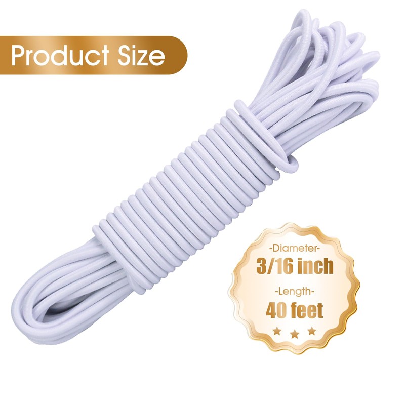 Bungee Cord White 5mm X 12M, Heavy Duty Elastic Shock