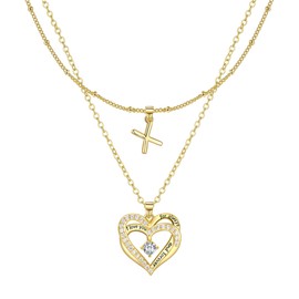 Lydreewam Gold Layered Heart Necklaces for Women, 14k Gold Plated Dainty Layering Heart Initial Letter X Necklaces with Cubic Zirconia, Adjustable Chain Necklaces Jewelry Gift