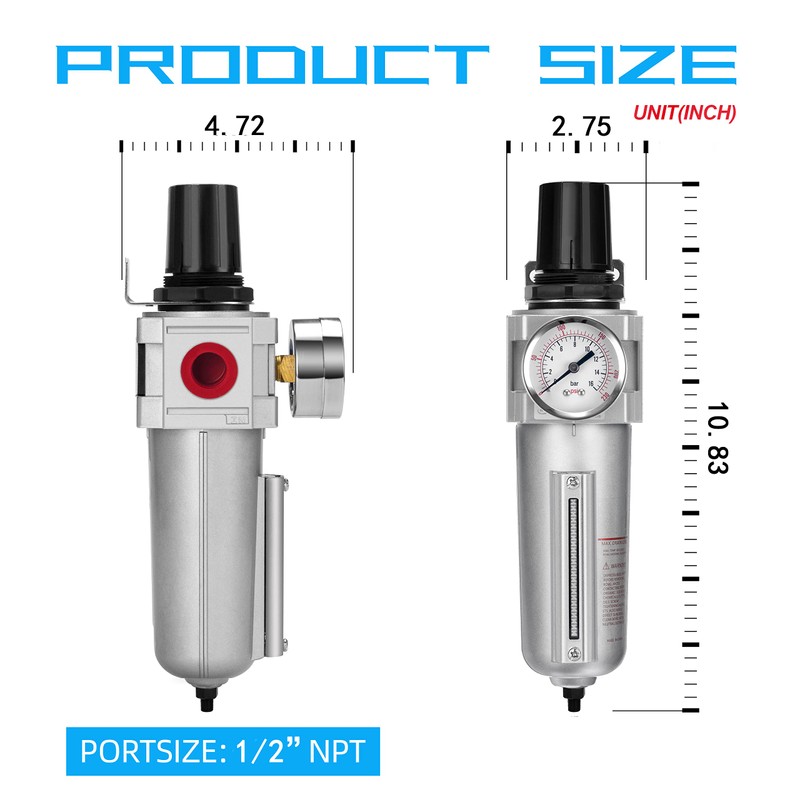 NANPU Industrial Grade Heavy Duty Particulate Filter & Air Regulator,