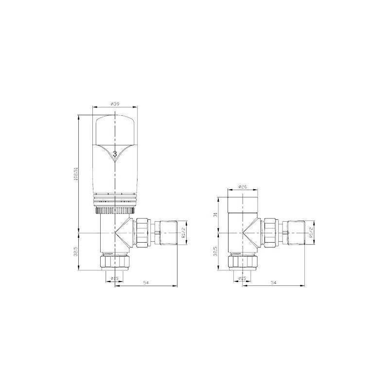 Realm Angled TRV White - Thermostatic Radiator Valves Set -