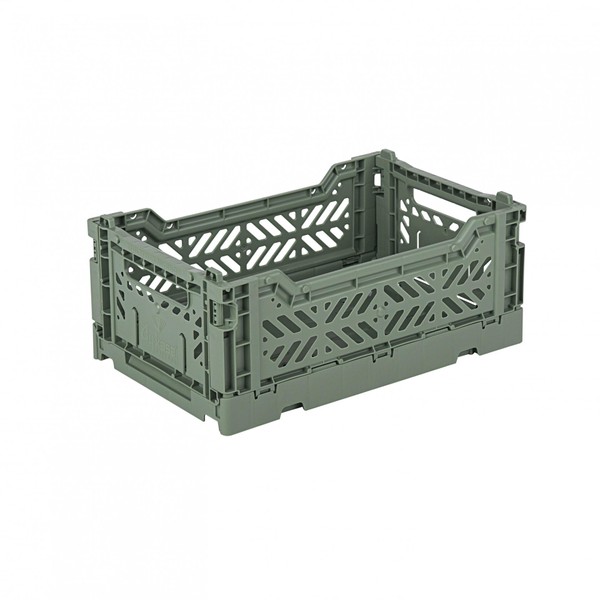 Ay-Kasa Folding Crate, Sturdy Folding Box, Plastic, Stackable, Almond Green, Mini (27 x 17 x 11 cm)